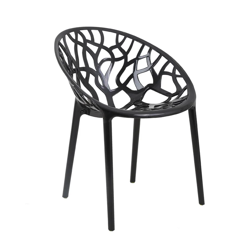 Spanish design black leaf shape hollow back stackable living room furniture dining chair