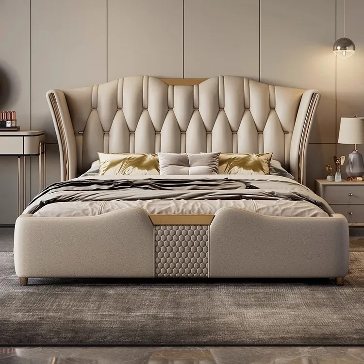 Leather Bed Frame Queen Size King Size Bed Modern Luxury Italian Leather Bed Room Set Queen Size Bedroom Furniture