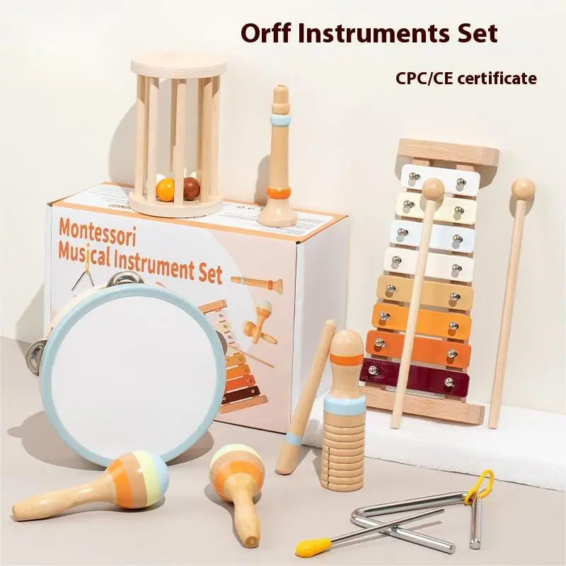 Cross-Border New Wooden Educational Musical Instrument Toys for Toddlers 0-3 Years Old Orff Music Hand Drum Combination Piano