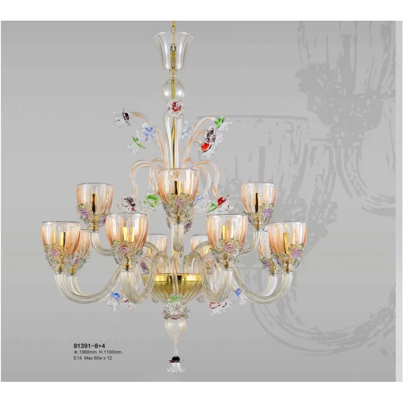 European Style Luxurious Romantic Flower Glass Colorful Decorative Elegant Customized Banquet Chandelier