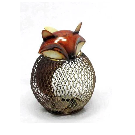 Unique Iron Fox Animal Figurine sculpture Home tabletop Decor with clock