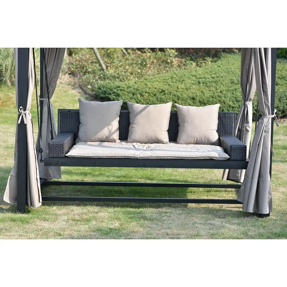New Fashion Adjustable Weatherproof Shelter Hammock Swing Sofa Outdoor Furniture Steel Garden 3-seats Swing Sofa