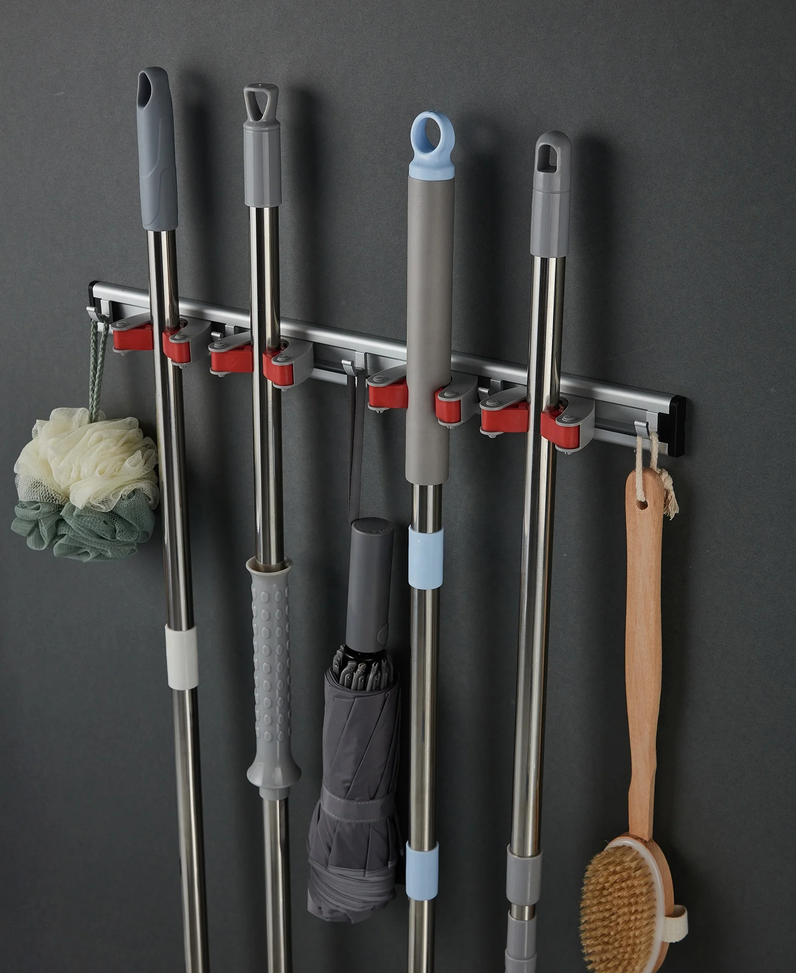 Factory Aluminum Gripper Wall Mounted Tools Organizer Mop And Broom Holder