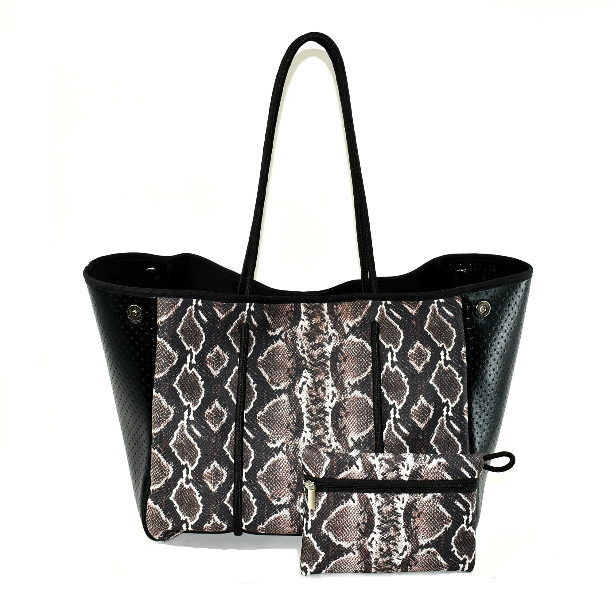 Custom Neoprene Cobra Prints Beach Bag With Small Bag Portable Fashion Tote Bag Custom Color or Logo