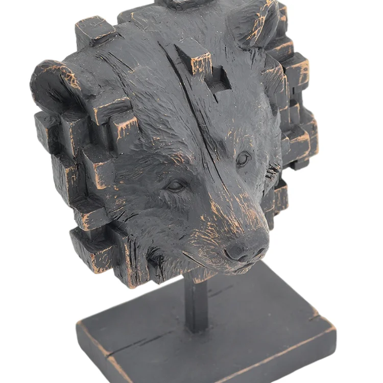Home Furnishing Articles Design Black Bear Head Piece Figure Resin Statue