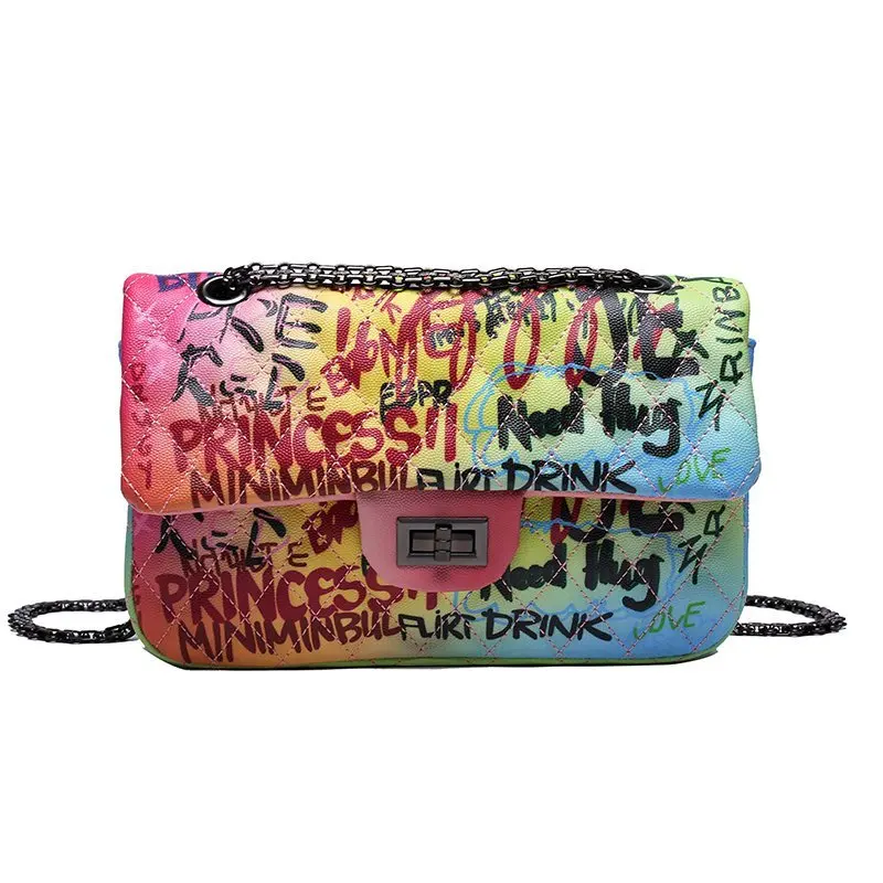 
Wholesale graffiti bag online shopping women colorful purse chains graffiti shoulder crossbody bag lady graffiti bags 