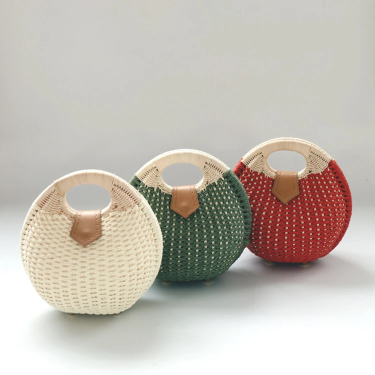 Factory Supplier New Style Beach Straw Crossbody Basket Bag Bohemian Round Knitting Straw Rattan Tote Bag