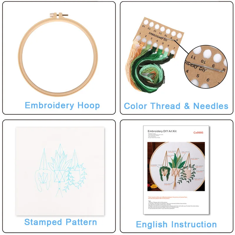 hotsales on Amazon Home Decoration Handmade plant cotton 20CM DIY manual embroidery kit for