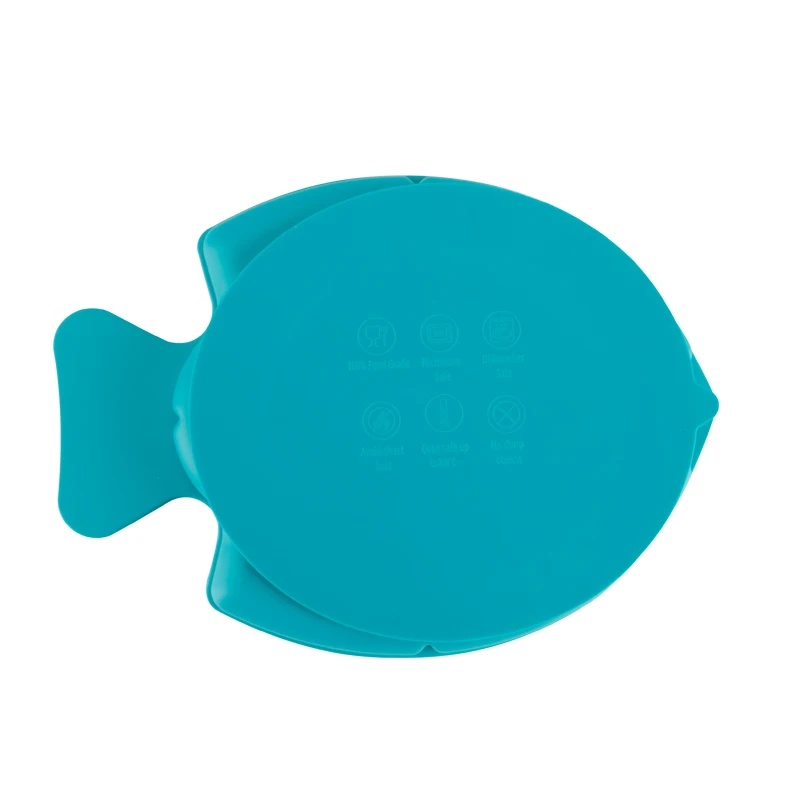 Leatchliving Multiple Colors Certified Silicone Baby Dividied Suction Fish Plate Kids feeding Plate
