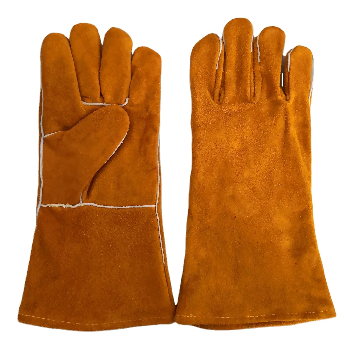 Cheaper price welder garde B cowhide split leather yellow leather work  arc welding gloves