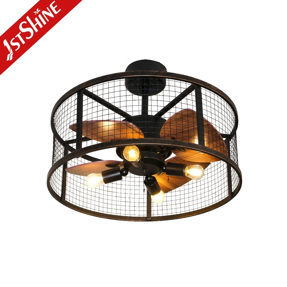 1stshine ceiling fan simple design invisible MDF blades 24 inch cage shape ceiling fan with light
