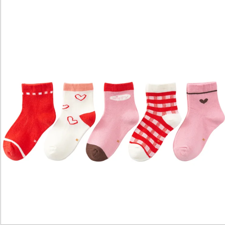 wholesale 5 pack children cute kids socks cotton girls school teen boys socks jacquard kids cartoon crew sock