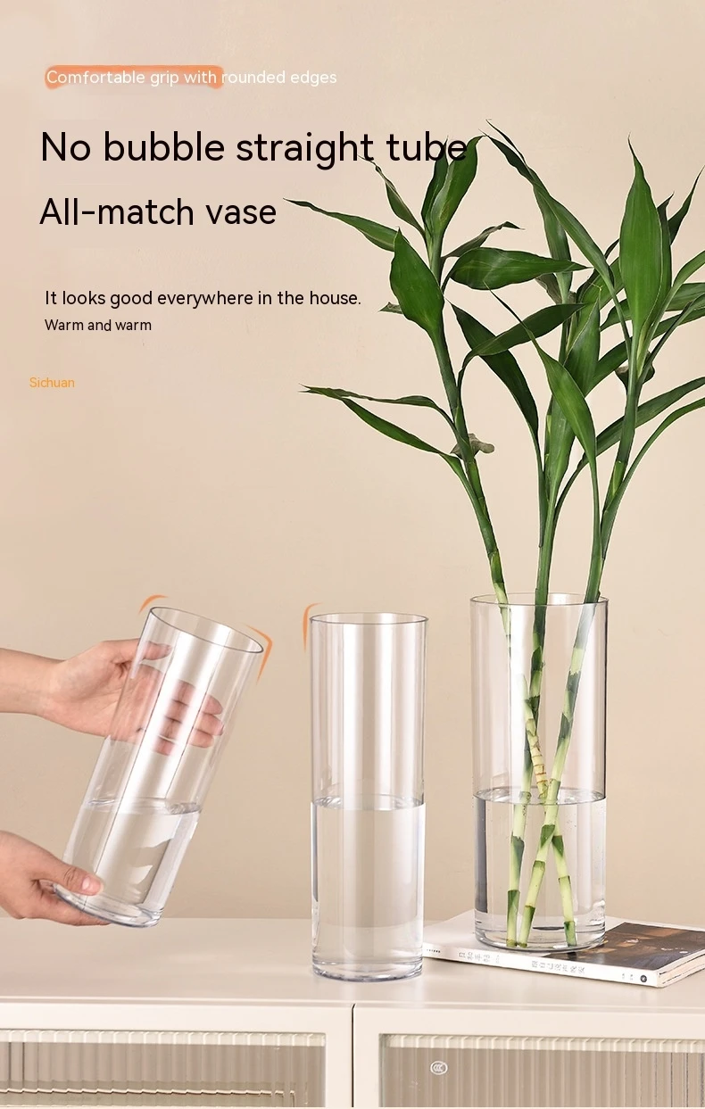 DESITA Wholesale  Tall Cylinder Crystal Acrylic Vase Wedding Table Decoration Flower Acrylic Vase For Home Decor