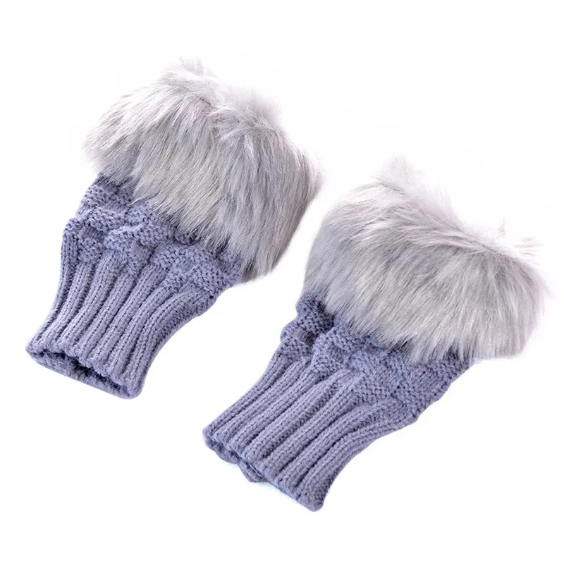 Wholesale Mittens Touch Screen Half-finger Winter Warm Mittens gloves Fluffy Thick Knitted Lady