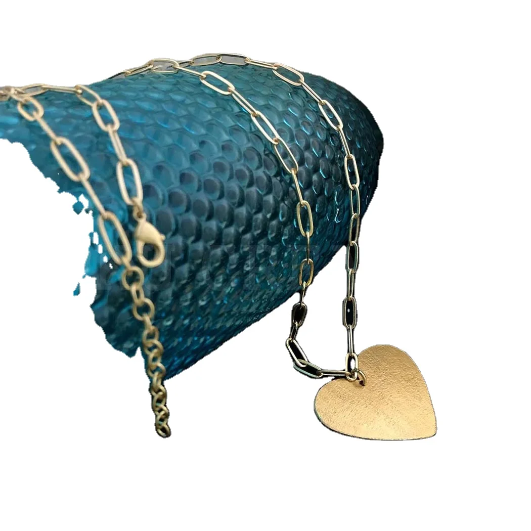 Gold plated Stylish Statement Big Pendent of Heart With Chain Necklace Gold Plated Double Layer Necklace SKU6876
