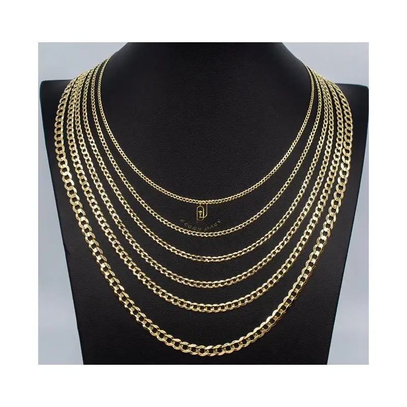 GP 14K 18K Solid gold 1.35mm 2.0mm 2.2mm curb miami cuban link real pure gold luxury jewelry gold chain 14k necklace wholesale