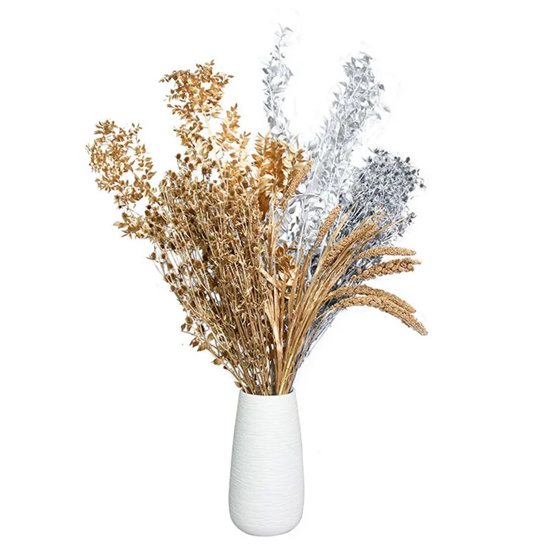 UO hot selling nature dried flower golden & silver  Italian Ruscus Gold / white ruscus Leaves for vase filler home decoration