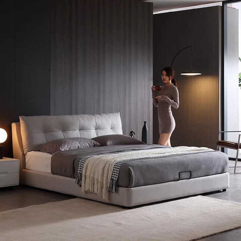 Master bedroom king bed modern minimalist fabric backrest soft double bed