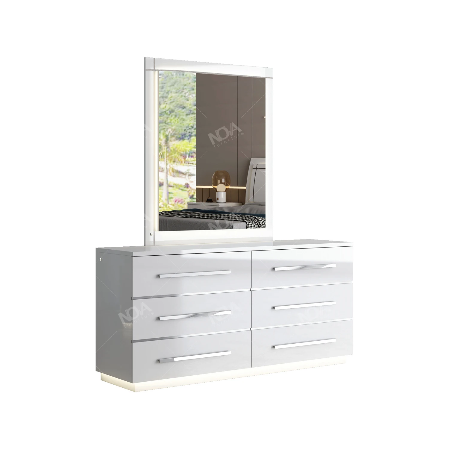 NOVA White Lighted Headboard Queen King Size Bedroom Set High Gloss Painting Modern Luxury Bedroom Furniture Set