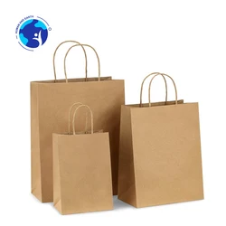 Custom Logo Printed Recyclable Twisted Handle Reusable Shopping  Kraft Paper Bag
