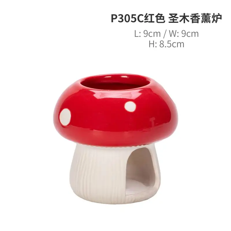 Log Cabin Ceramic Mushroom Incense Burner for Palo Santo Sticks Sage Sticks Holder for Meditation and Yoga Room Deco