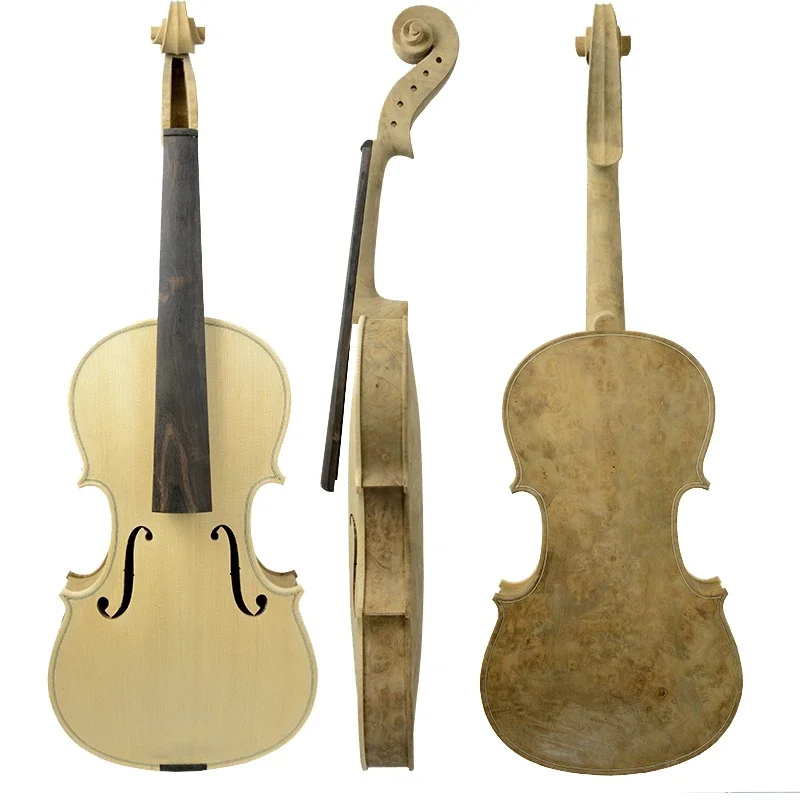 Unfinished 5 Strings Violin Handmade Fiddle Spruce Top Birds Eye Maple Back Side W/Ebony Fingerboard Strings Nut Free Case KIT