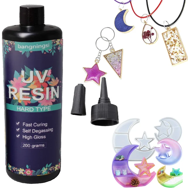 UV Resin Crystal Clear Hard Type Glue 200g Epoxy Resin Tool Kit UV Ultraviolet Solar Cure Sunlight Activated Resin for Casting