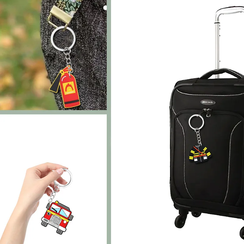 Custom High Quality Cartoon Soft Pvc Rubber Fire Extinguishers Fire Engine Keyring Keychain For Souvenir Gift