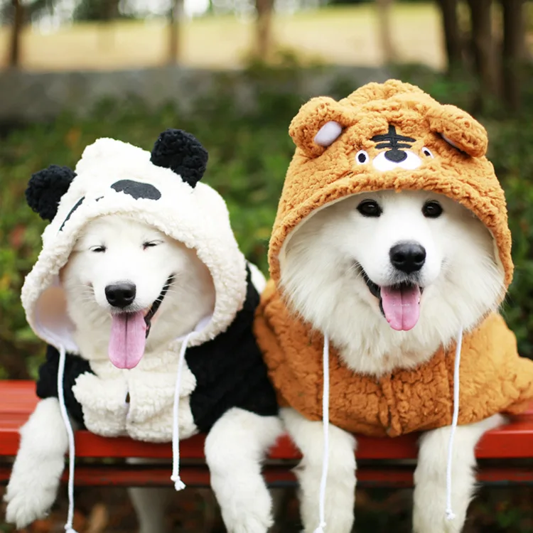 Large Dog Winter Fleece Clothes With Panda Bear Shape Hat