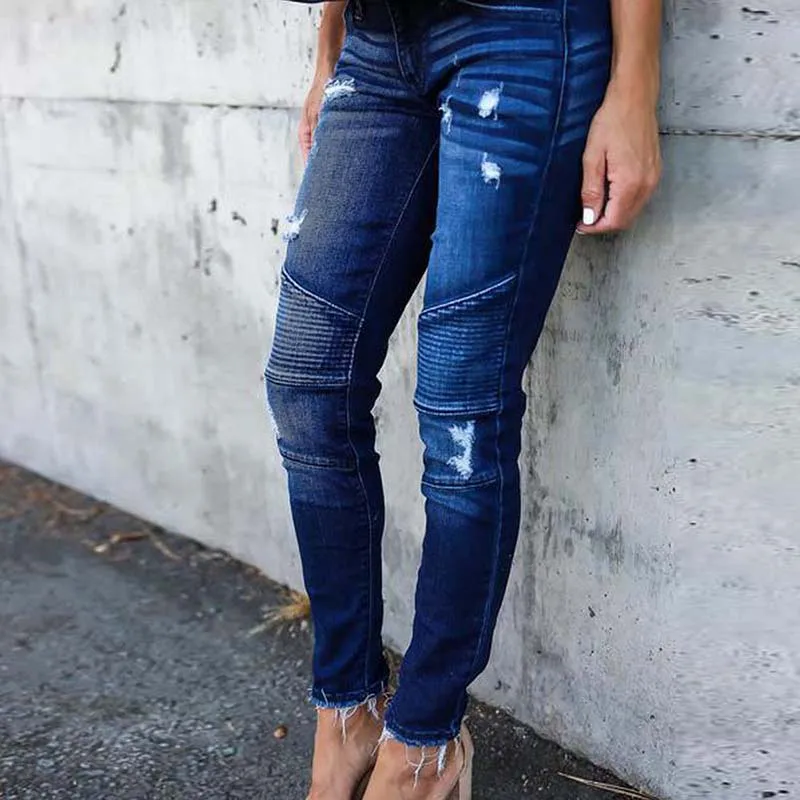 Модные новые обтягивающие пикантные джинсы в стиле ретро, женские эластичные рваные джинсы-карандаш с заниженной талией
