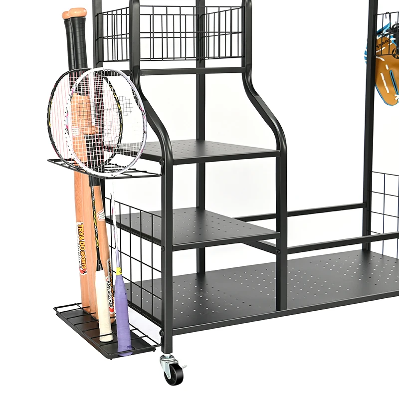 Multipurpose Store Garage Golf Club Bag Hat Storage Rack Organizer Sports Equipment Movable Accessories Metal Display Stand