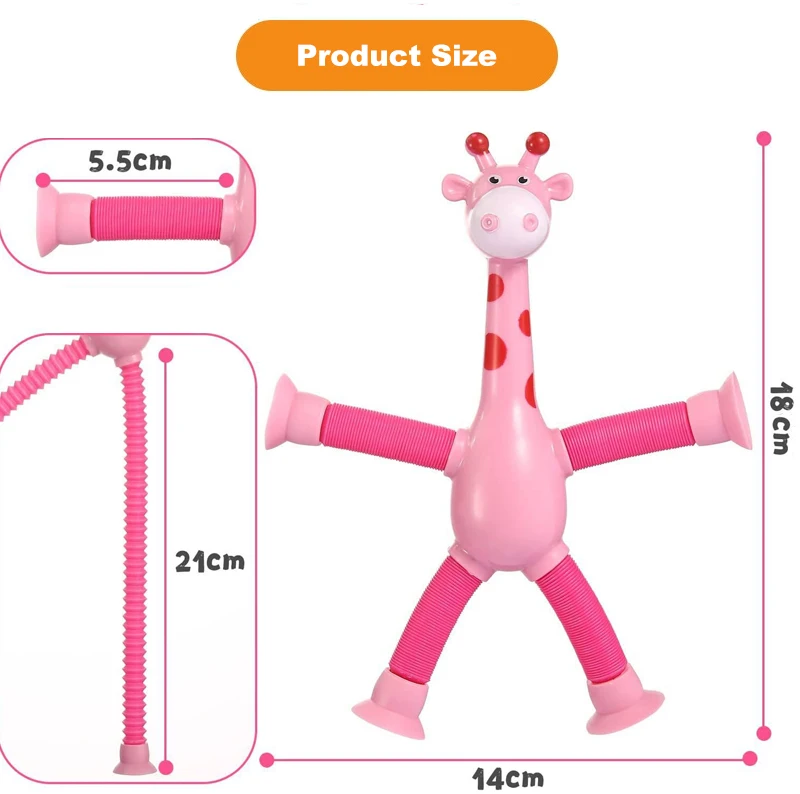 Decompression Squeeze Toys Multicolor LED Light Up Toys Pop Tubes Sensory Fidget Suction Cup Pop Tube Giraffe Toys For Kids