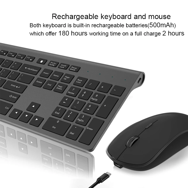 
French Wireless Keyboard Mouse Set Rechargeable Mouse 2400DPI German/English/Italian/Spanish Keyboard Silent mouse for Laptop PC 