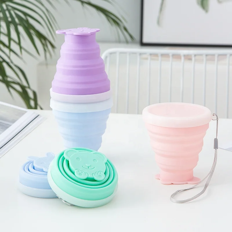 BPA free foldable silicone coffee mug cup collapsible travel cup with rabbit lid
