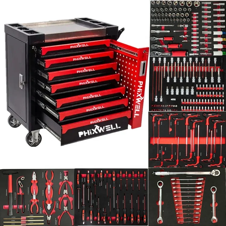Factory direct deal Tool Sets Heavy Duty Cart Trolley Garage Tool Cabinet chest For Workshop Storage with DIY 7-8 tray