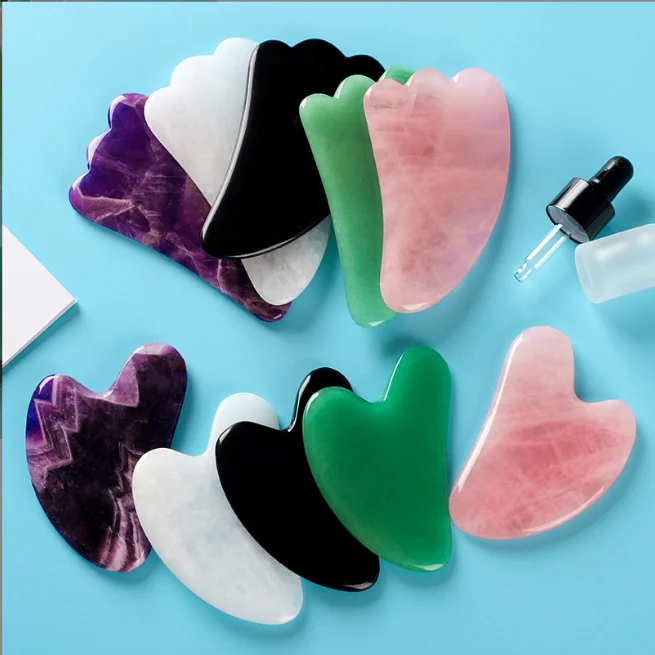 Heart Shaped Gua Sha Guasha Board Rose Quartz Pink Jade Stone Scraping Massage Tool Gua Sha Board