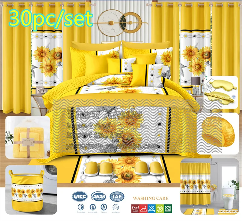 king size 30pcs bedspread for bed quilted sheet set with bathroom sets for all season luxury bedspread with curtains bedding set