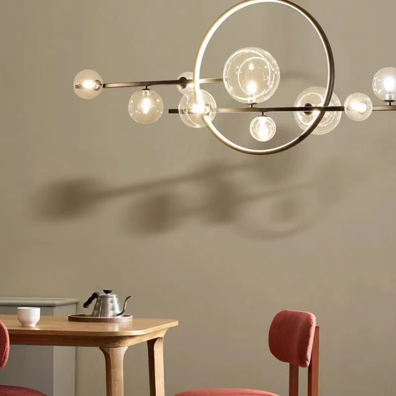 Hot sale Modern dimmable black color glass ball led dinner room long table pendant lighting chandelier