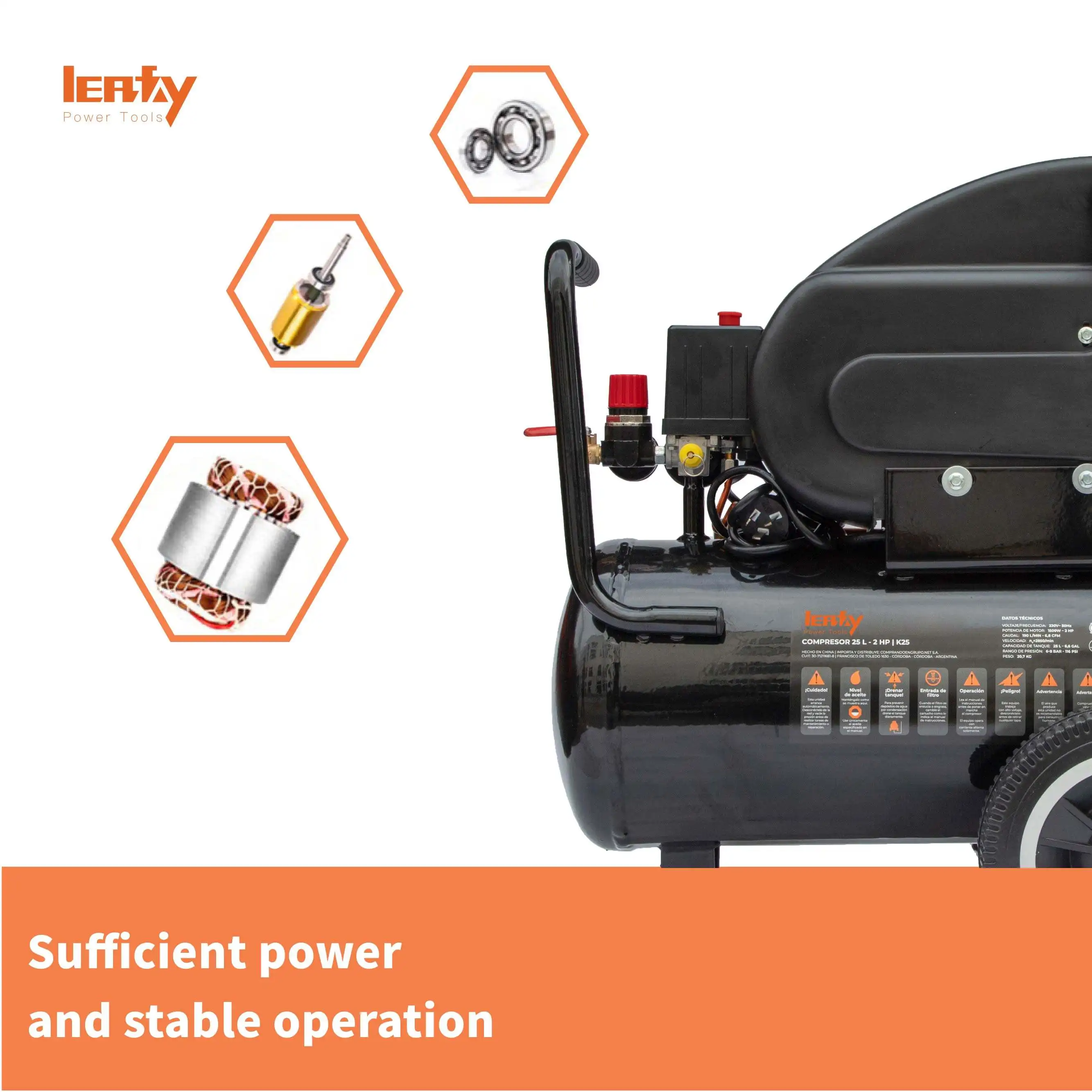 Hot Sell 220V 50HZ Silent Compressor Air 1.5 KW 2HP 25 Liter Industrial Air Compressor Machines