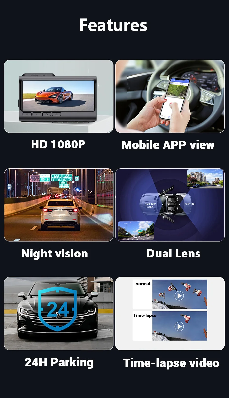 Dash Cam Dual Camera WiFi 1080P 3.16 Car DVR Mirror Auto Video Recorder Dashcam 24h Parking Lens Sensor Time-lapse photography