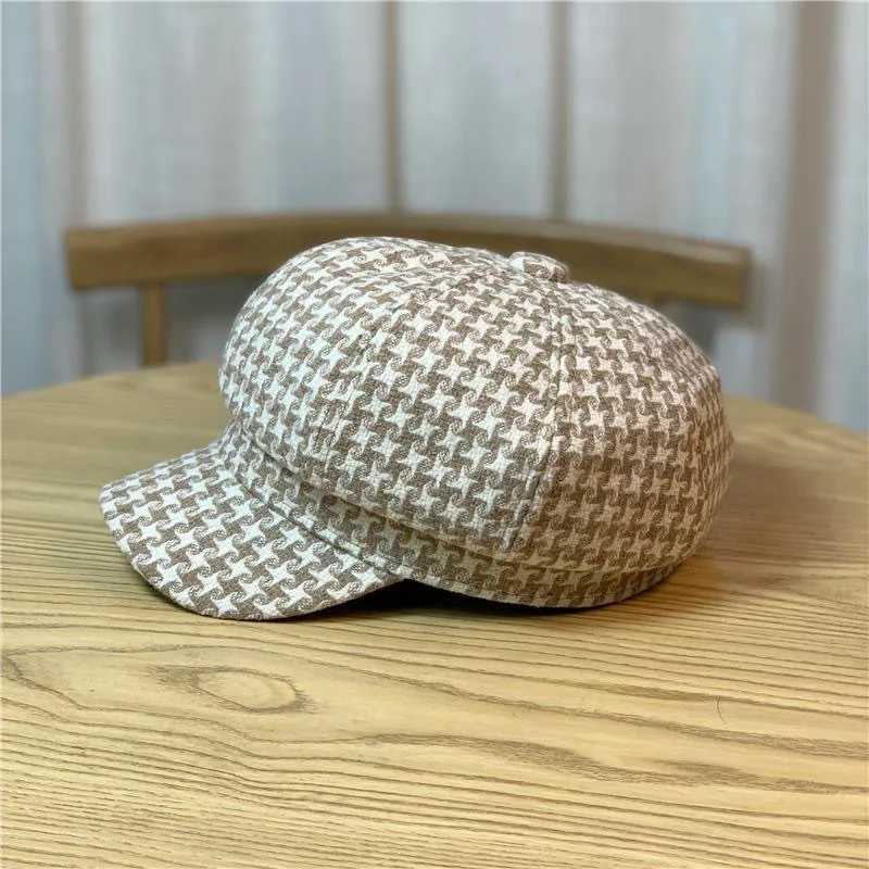 Factory Direct Sales Korean Version Female Hat Female Autumn Winter Houndstooth Hat
