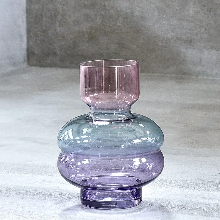 Bixuan Vases Colourful Glass Flower Arrangement Vase Gourd Shape Dining Table Decoration Centerpiece Accents 20x26.5 cm