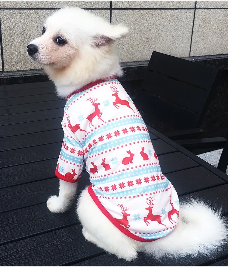 Wholesale Christmas Santa Pattern Red Dog Costumes Clothes Elk Snowman Xmas Dog T Shirt Winter Dog Sweater