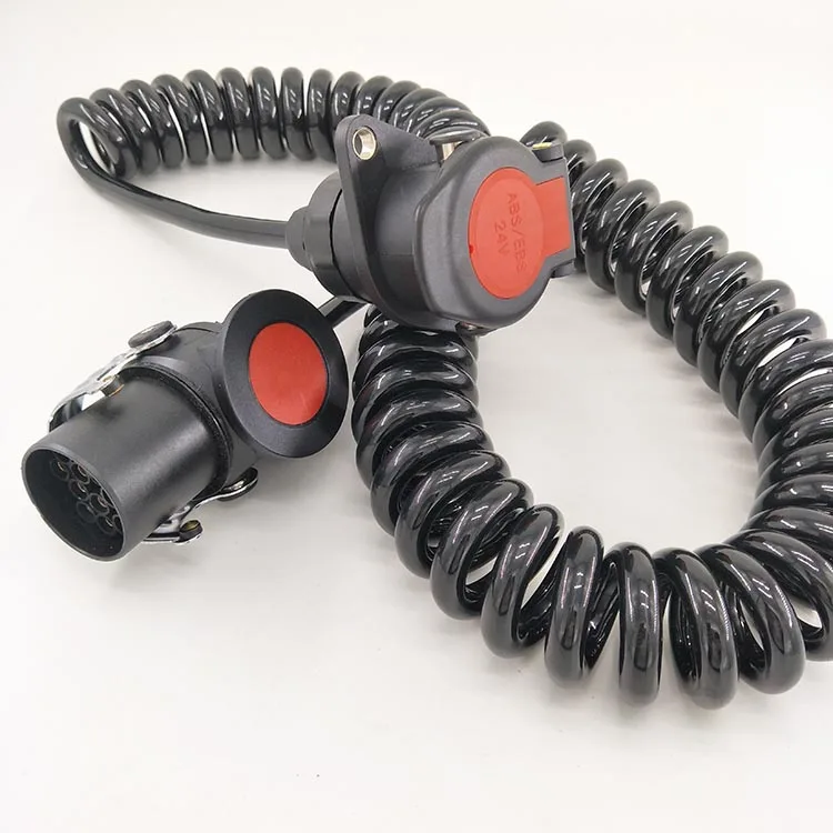 
7 Core ABS Pur Shielded Electric Power Wire Plug Spiral Cord Custom 15 Pin Truck Trailer Cable 