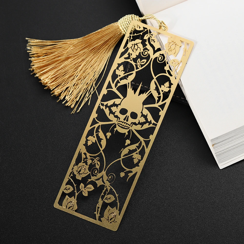 Personalized Custom Bookmark 3D Sublimation Horrible Design Metallic Book Mark Tassels Gold Plated Hollow out Metal Bookmark