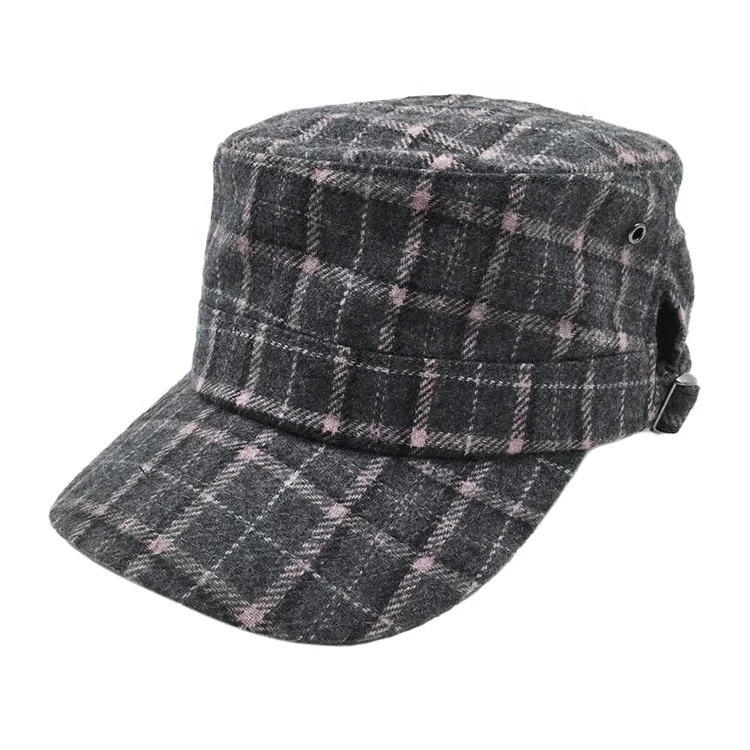 Wholesale autumn winter C tweed woolen warm flat top cap hat