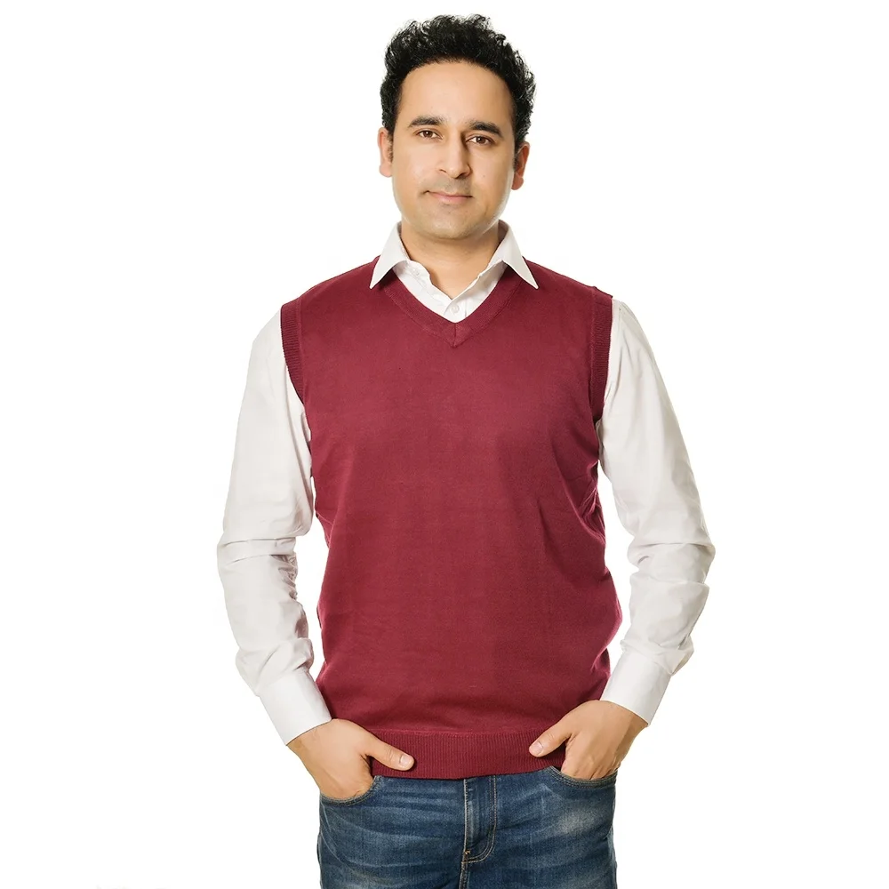 
Mens solid sleeveless pullover v neck sweater thin men polyester sweater 