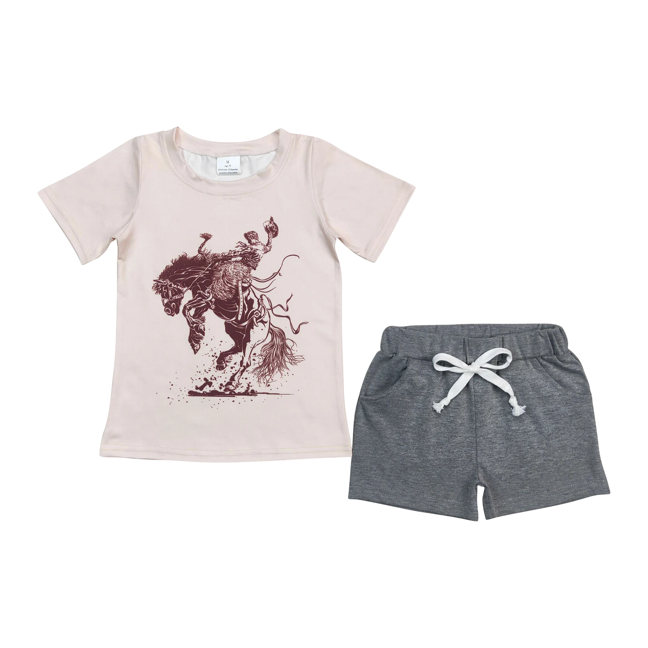 BSSO0476 Riding print Light pink short sleeved grey shorts wholesale high quality boutique boys clothing sets