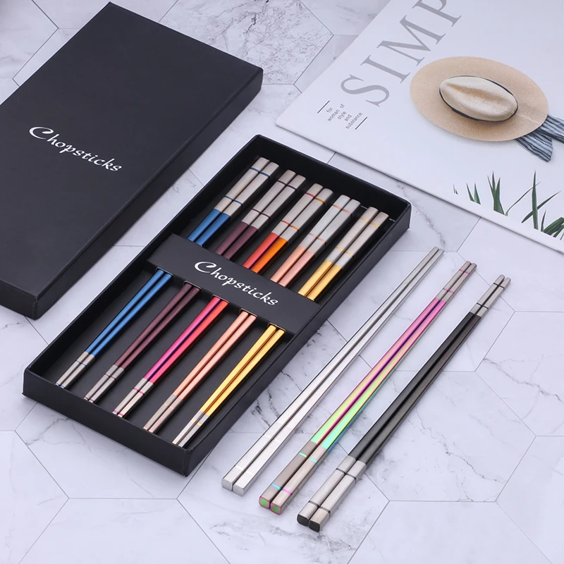 Wholesale Titanium Reusable Sushi Personalized Chinese Chopsticks Stainless Steel Metal Custom Chopsticks