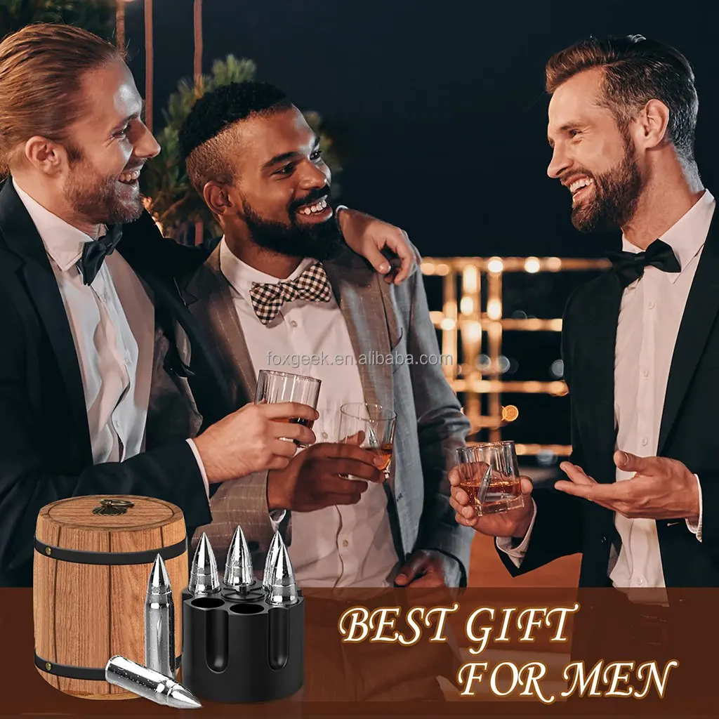 Whiskey Stones Bullet Set of 6 Ice Cubes in Whiskey Barrel  304 Stainless Steel Chilling Stone Laser Engraving Factory